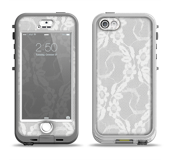 The White Floral Lace Apple iPhone 5-5s LifeProof Nuud Case Skin Set