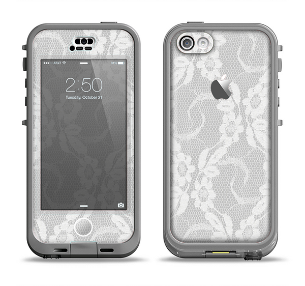 The White Floral Lace Apple iPhone 5c LifeProof Nuud Case Skin Set
