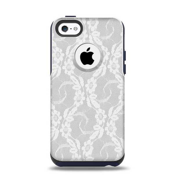 The White Floral Lace Apple iPhone 5c Otterbox Commuter Case Skin Set
