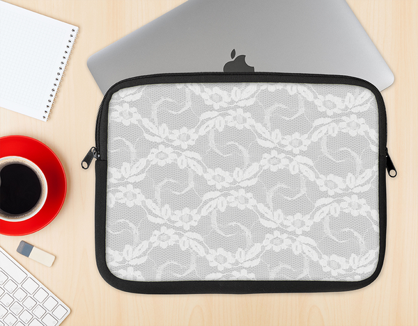 The White Floral Lace Ink-Fuzed NeoPrene MacBook Laptop Sleeve