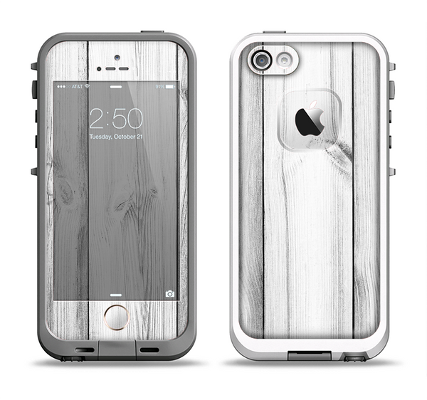 The White & Gray Wood Planks Apple iPhone 5-5s LifeProof Fre Case Skin Set