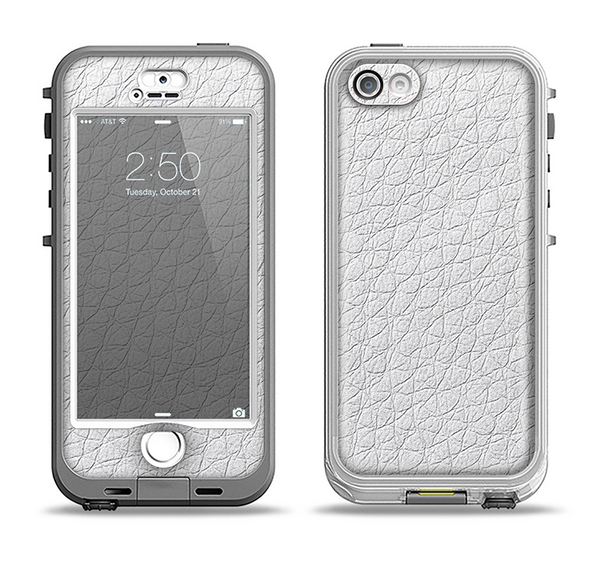 The White Leather Texture Apple iPhone 5-5s LifeProof Nuud Case Skin Set