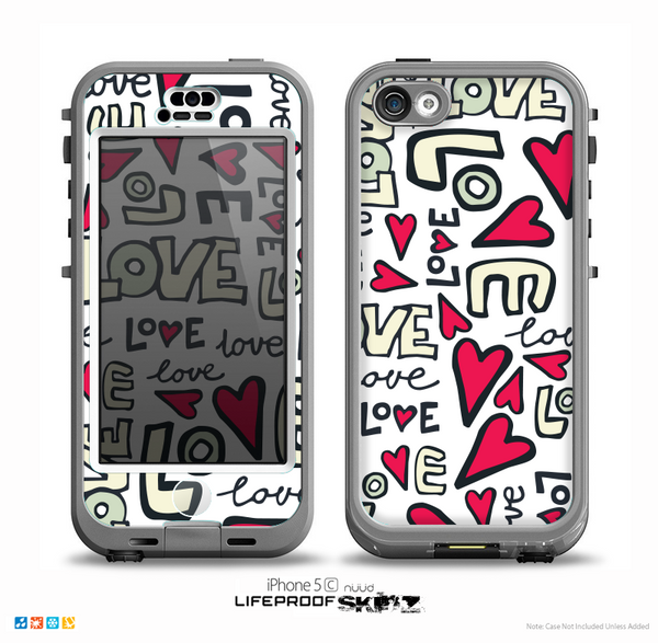 The White & Love and Hearts Doodle Pattern Skin for the iPhone 5c nüüd LifeProof Case