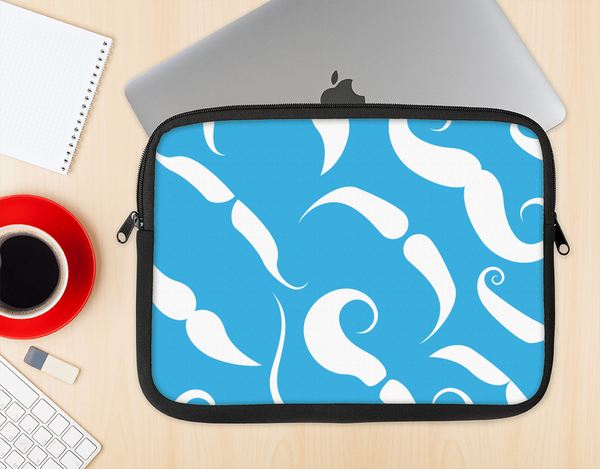 The White Mustaches with blue background Ink-Fuzed NeoPrene MacBook Laptop Sleeve