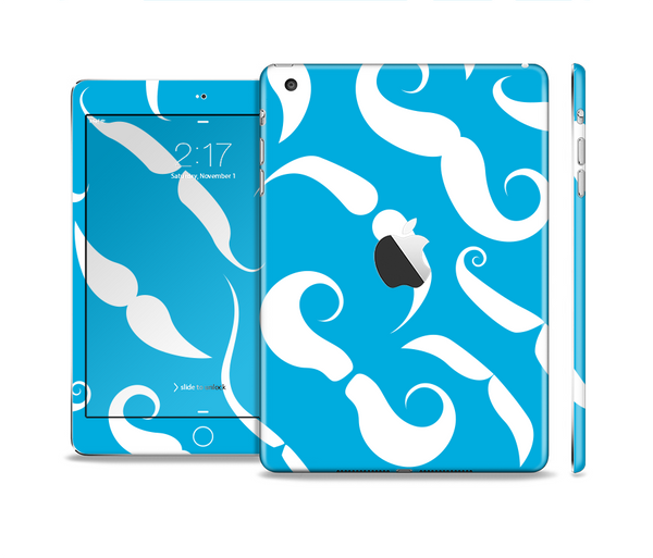 The White Mustaches with blue background Full Body Skin Set for the Apple iPad Mini 2