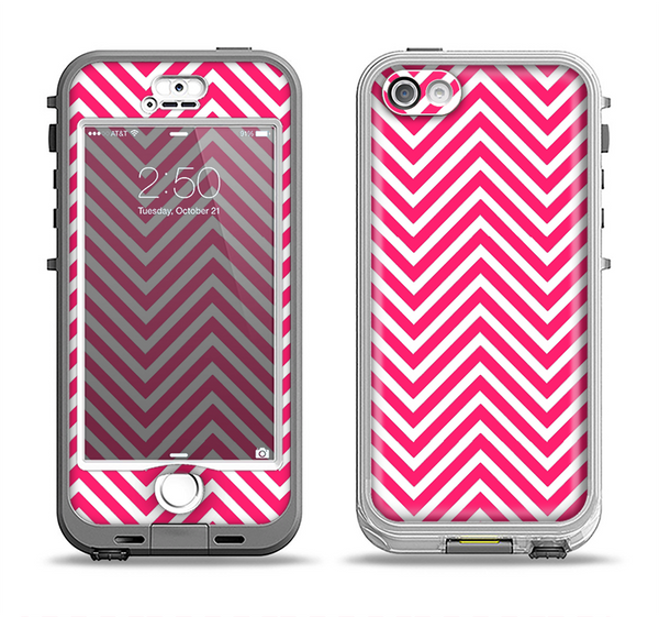 The White & Pink Sharp Chevron Pattern Apple iPhone 5-5s LifeProof Nuud Case Skin Set