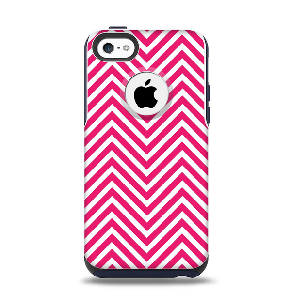 The White & Pink Sharp Chevron Pattern Apple iPhone 5c Otterbox Commuter Case Skin Set