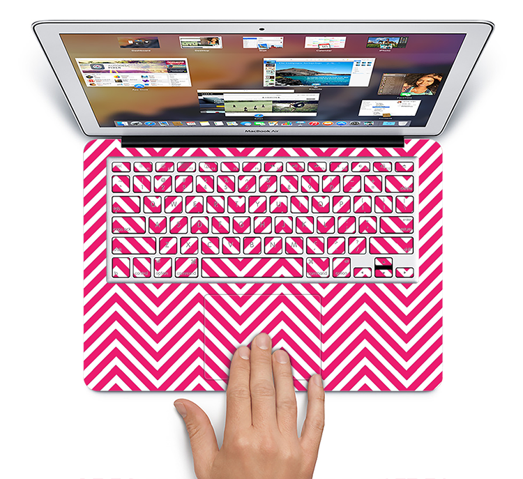 The White & Pink Sharp Chevron Pattern Skin Set for the Apple MacBook Pro 13" with Retina Display