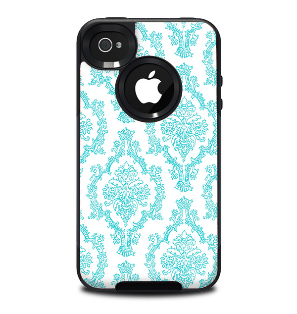 The White & Teal Damask Pattern Skin for the iPhone 4-4s OtterBox Commuter Case