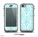 The White & Teal Damask Pattern Skin for the iPhone 5c nüüd LifeProof Case