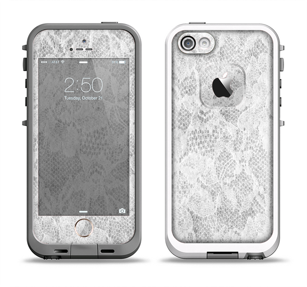 The White Textured Lace Apple iPhone 5-5s LifeProof Fre Case Skin Set