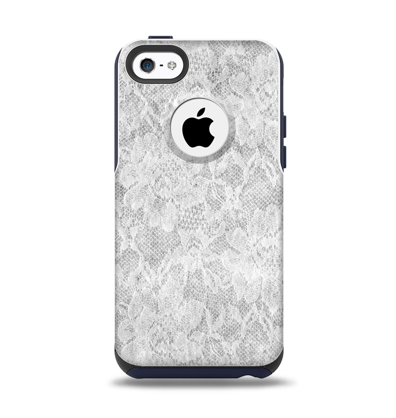 The White Textured Lace Apple iPhone 5c Otterbox Commuter Case Skin Set