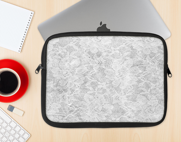 The White Textured Lace Ink-Fuzed NeoPrene MacBook Laptop Sleeve