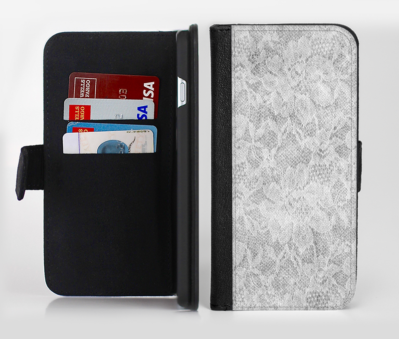 The White Textured Lace Ink-Fuzed Leather Folding Wallet Credit-Card Case for the Apple iPhone 6/6s, 6/6s Plus, 5/5s and 5c
