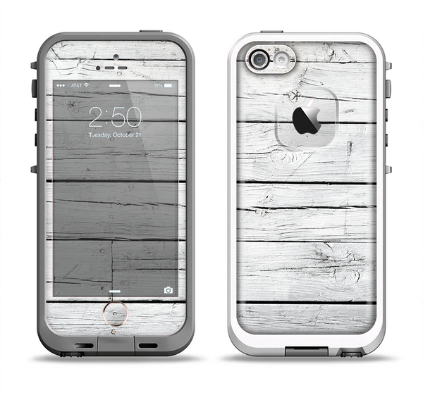 The White Wood Planks Apple iPhone 5-5s LifeProof Fre Case Skin Set