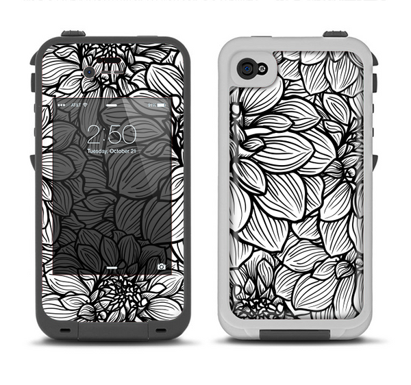 The White and Black Flower Illustration Apple iPhone 4-4s LifeProof Fre Case Skin Set