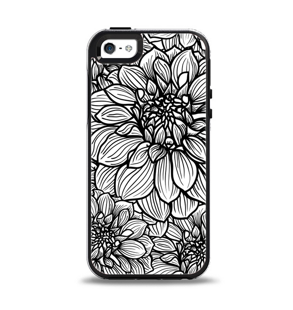 The White and Black Flower Illustration Apple iPhone 5-5s Otterbox Symmetry Case Skin Set
