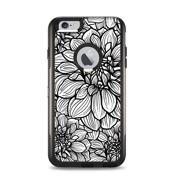 The White and Black Flower Illustration Apple iPhone 6 Plus Otterbox Commuter Case Skin Set