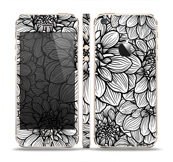 The White and Black Flower Illustration Skin Set for the Apple iPhone 5s