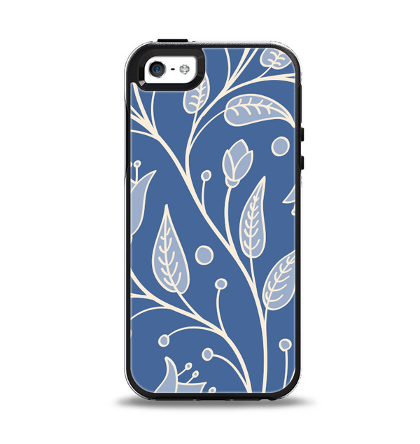 The White and Blue Vector Branches Apple iPhone 5-5s Otterbox Symmetry Case Skin Set