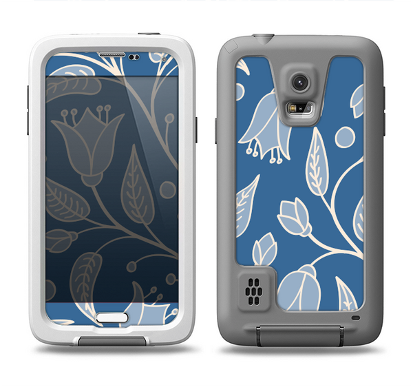 The White and Blue Vector Branches Samsung Galaxy S5 LifeProof Fre Case Skin Set