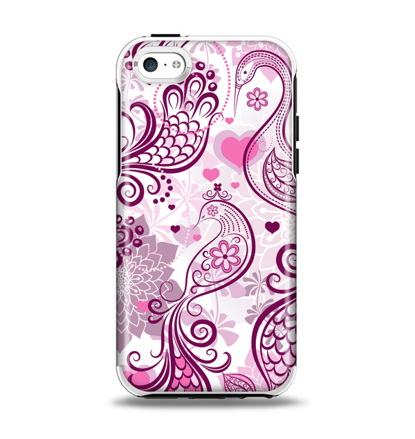 The White and Pink Birds with Floral Pattern Apple iPhone 5c Otterbox Symmetry Case Skin Set
