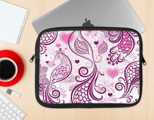 The White and Pink Birds with Floral Pattern Ink-Fuzed NeoPrene MacBook Laptop Sleeve