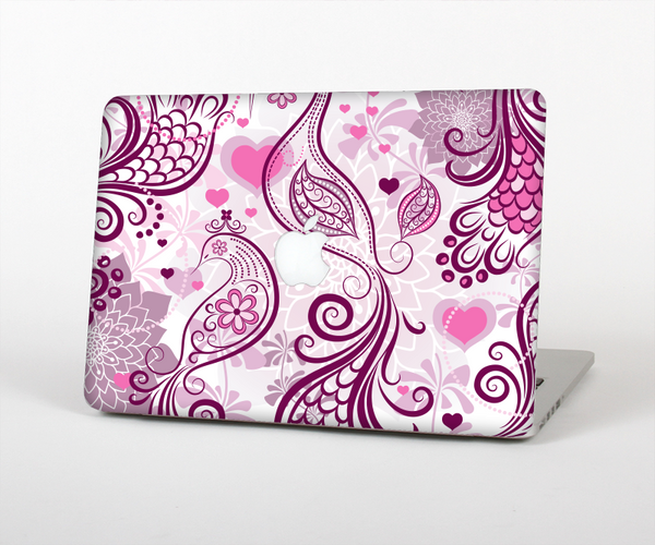 The White and Pink Birds with Floral Pattern Skin Set for the Apple MacBook Air 11"