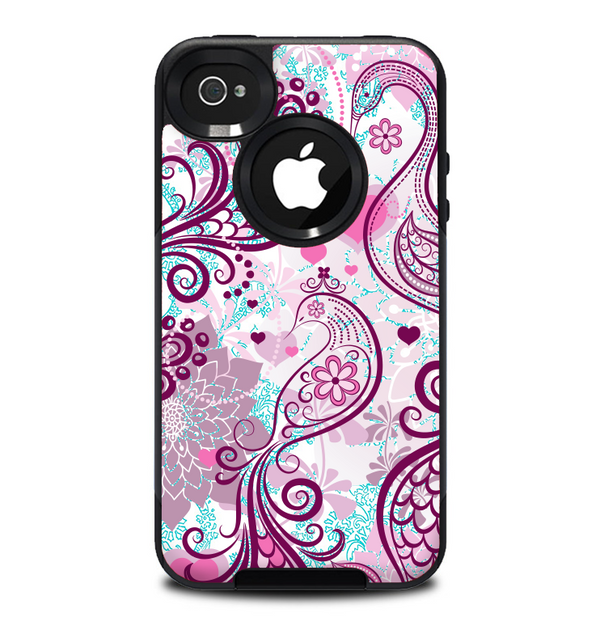 The White and Pink Birds with Floral Pattern Skin for the iPhone 4-4s OtterBox Commuter Case
