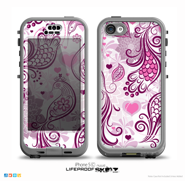 The White and Pink Birds with Floral Pattern on WHite Skin for the iPhone 5c nüüd LifeProof Case