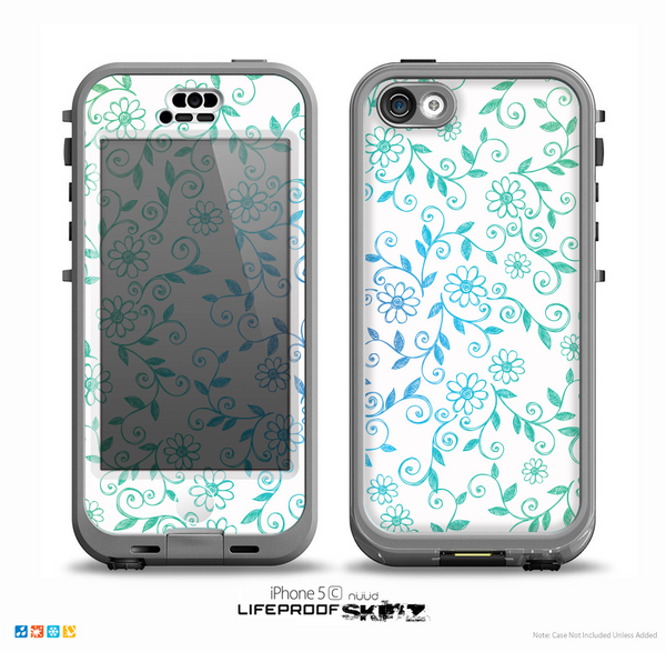 The White with Blue & Green Floral Thin Laced Skin for the iPhone 5c nüüd LifeProof Case