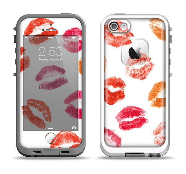 The White with Colored Pucker Lip Prints Apple iPhone 5-5s LifeProof Fre Case Skin Set