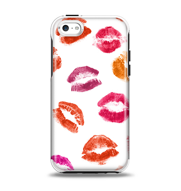 The White with Colored Pucker Lip Prints Apple iPhone 5c Otterbox Symmetry Case Skin Set