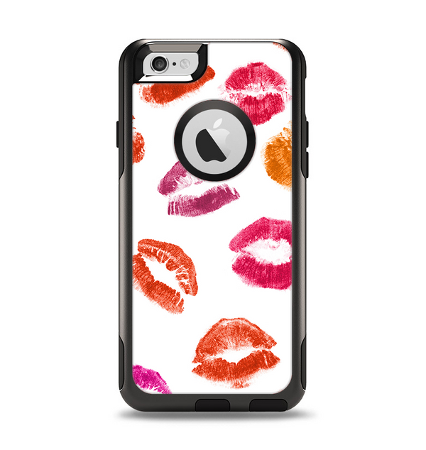 The White with Colored Pucker Lip Prints Apple iPhone 6 Otterbox Commuter Case Skin Set