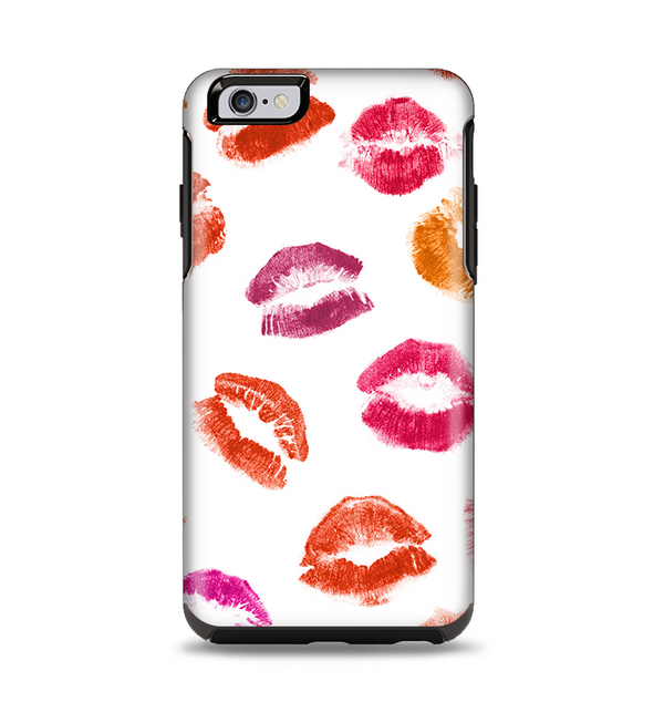 The White with Colored Pucker Lip Prints Apple iPhone 6 Plus Otterbox Symmetry Case Skin Set
