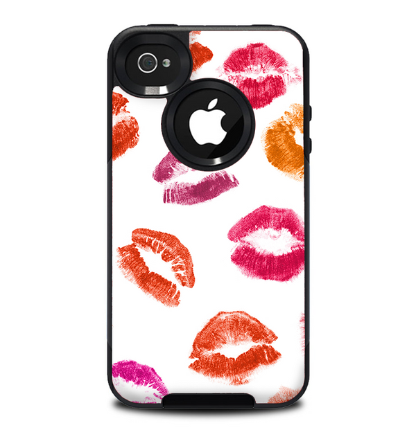 The White with Colored Pucker Lip Prints Skin for the iPhone 4-4s OtterBox Commuter Case