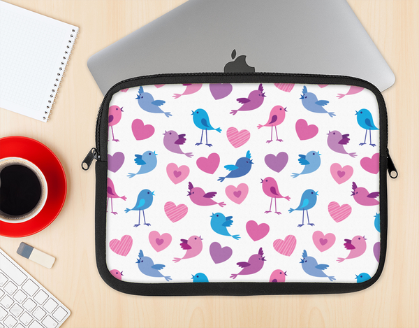 The White with Pink & Blue Vector Tweety Birds Ink-Fuzed NeoPrene MacBook Laptop Sleeve