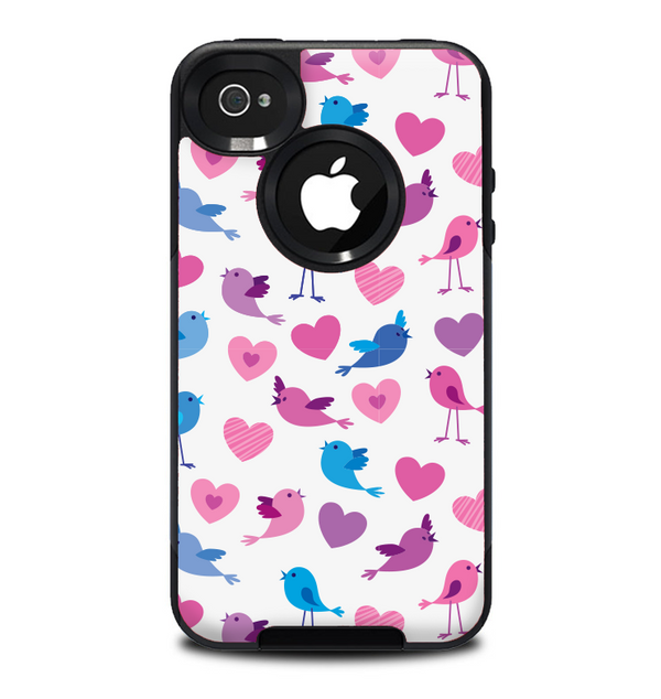 The White with Pink & Blue Vector Tweety Birds Skin for the iPhone 4-4s OtterBox Commuter Case