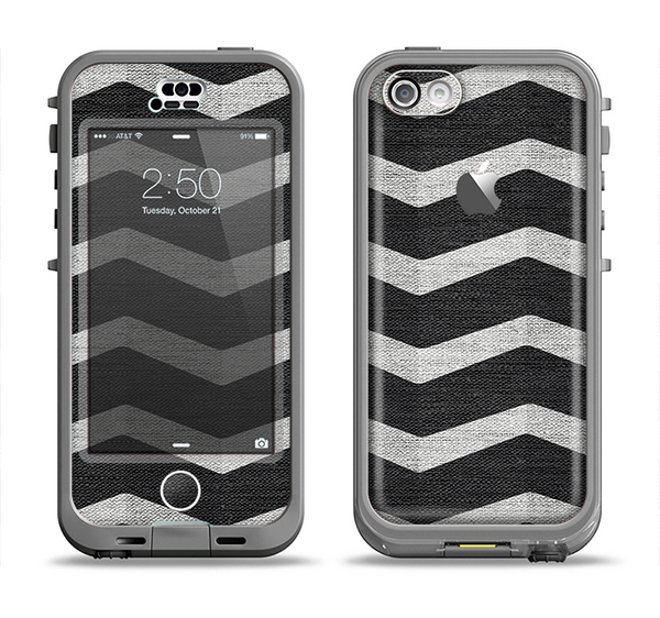 The Wide Black and Light Gray Chevron Pattern V3 Apple iPhone 5c LifeProof Nuud Case Skin Set