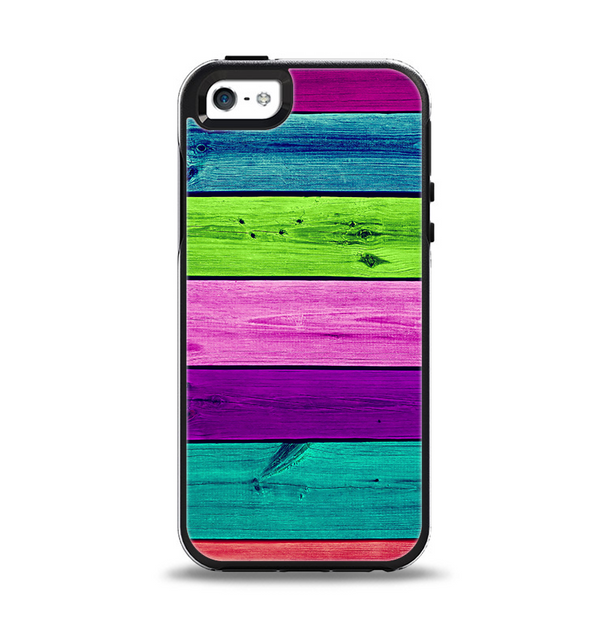 The Wide Neon Wood Planks Apple iPhone 5-5s Otterbox Symmetry Case Skin Set