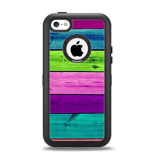 The Wide Neon Wood Planks Apple iPhone 5c Otterbox Defender Case Skin Set