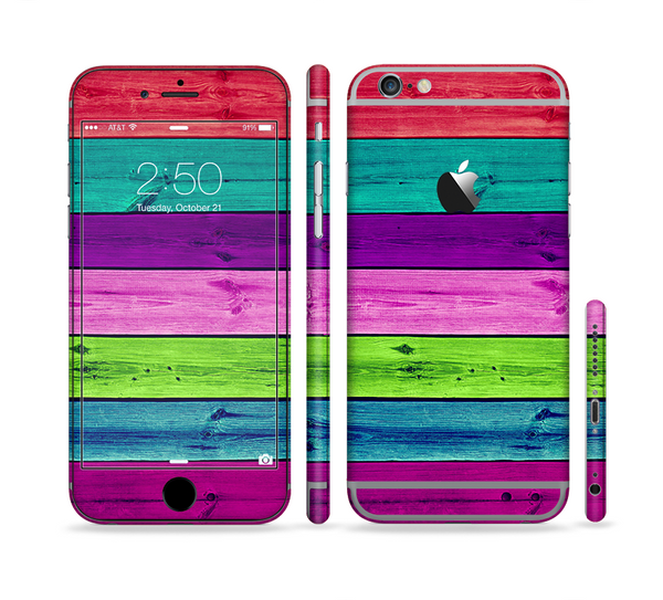 The Wide Neon Wood Planks Sectioned Skin Series for the Apple iPhone 6