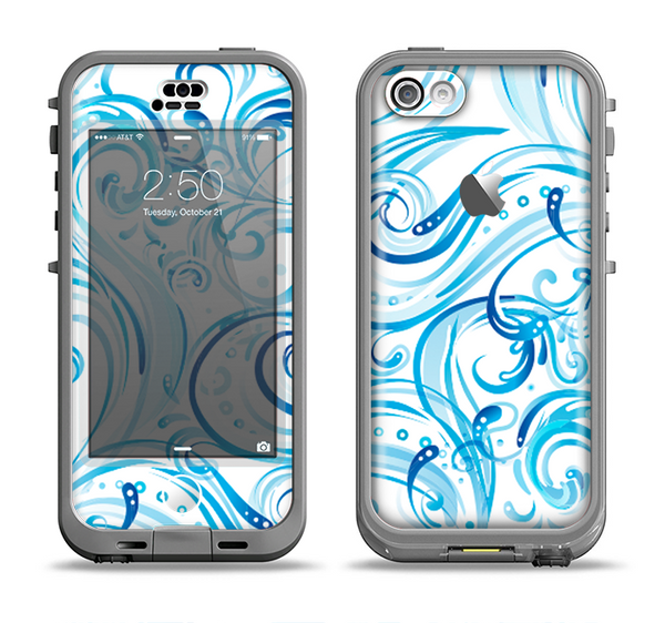 The Wild Blue Swirly Vector Water Pattern Apple iPhone 5c LifeProof Nuud Case Skin Set