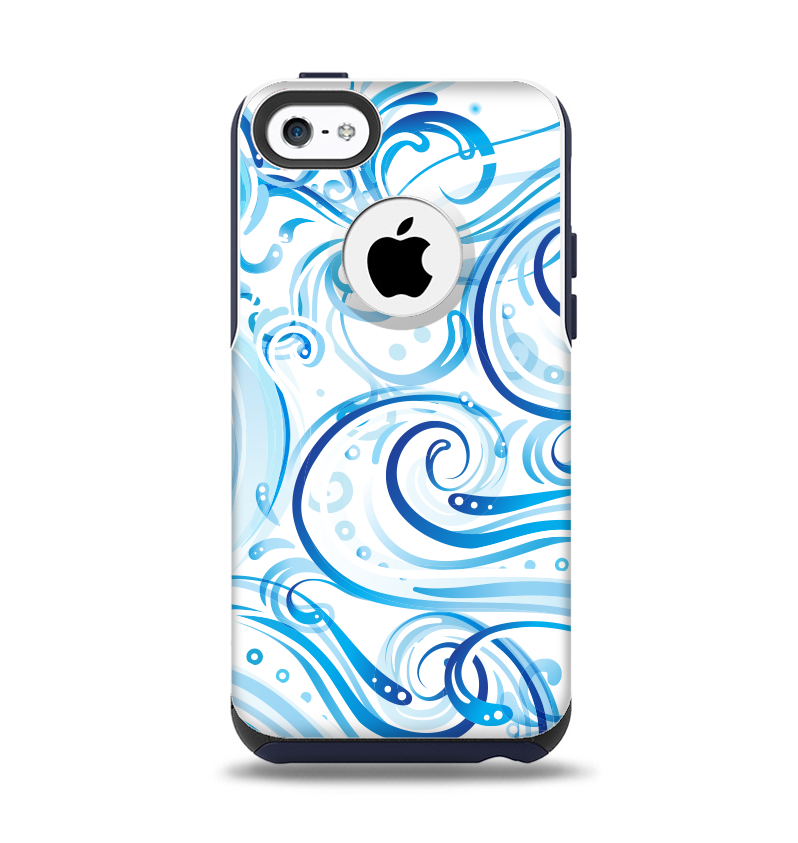 The Wild Blue Swirly Vector Water Pattern Apple iPhone 5c Otterbox Commuter Case Skin Set