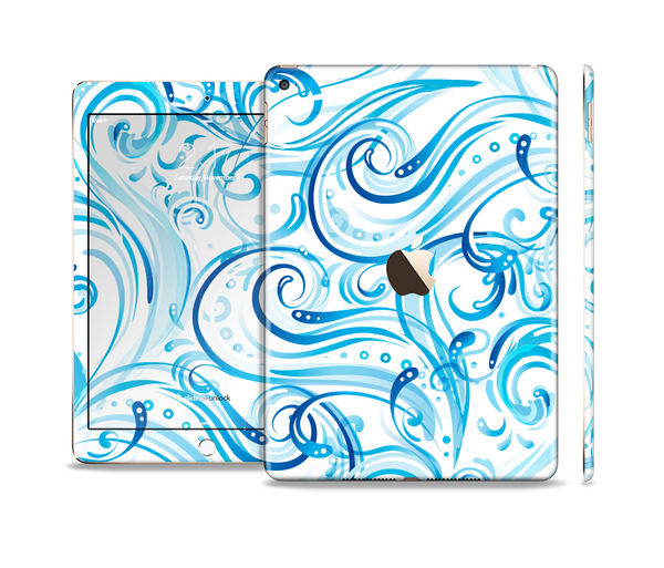 The Wild Blue Swirly Vector Water Pattern Skin Set for the Apple iPad Air 2