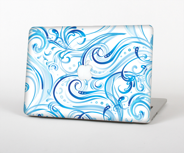 The Wild Blue Swirly Vector Water Pattern Skin Set for the Apple MacBook Air 11"