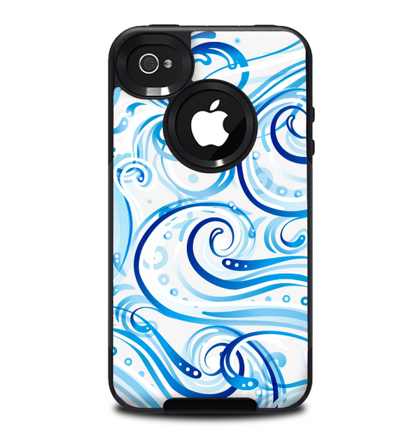 The Wild Blue Swirly Vector Water Pattern Skin for the iPhone 4-4s OtterBox Commuter Case
