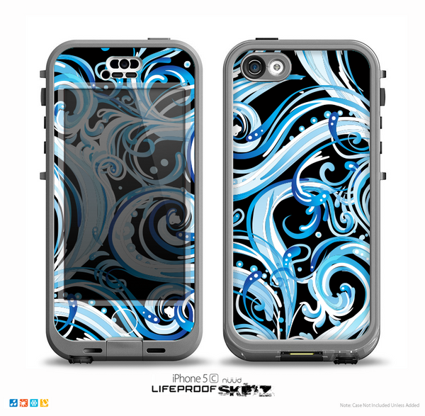 The Wild Blue Swirly Vector Water Pattern on Black Skin for the iPhone 5c nüüd LifeProof Case
