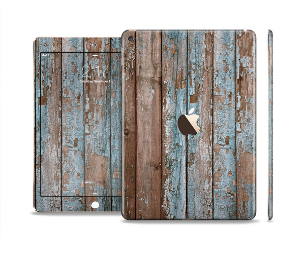 The Wood Planks with Peeled Blue Paint Skin Set for the Apple iPad Air 2