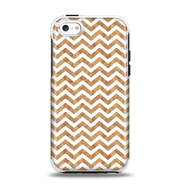 The Wood & White Chevron Pattern Apple iPhone 5c Otterbox Symmetry Case Skin Set